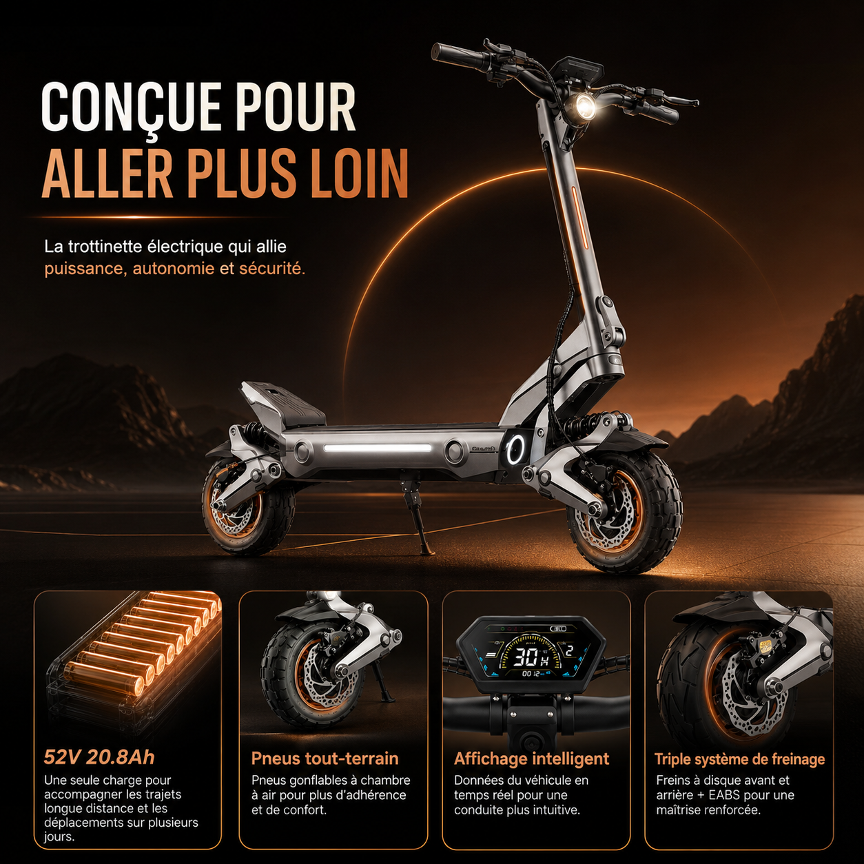 StreetRide F1 - Trottinette électrique pliable double moteur 20Ah