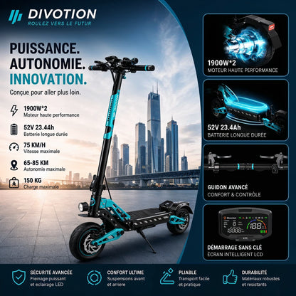 Trottinette électrique DT10-Pro - Double moteur 2700W pliable