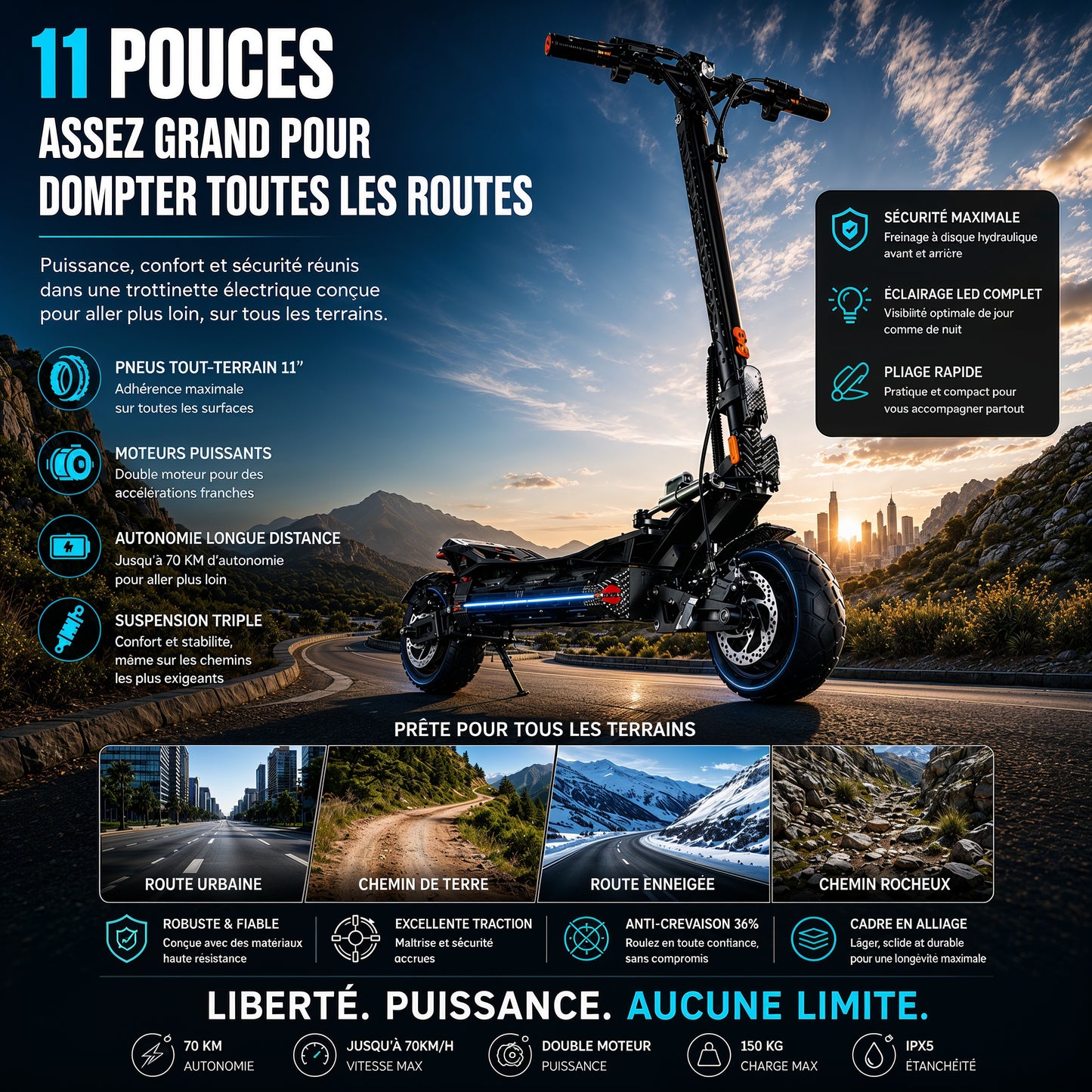 Trottinette électrique H16 - Double moteur 3000W pliable