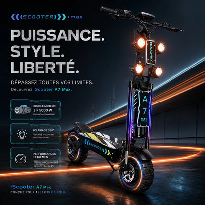 Trottinette électrique double moteur 2 × 5000W — vitesse maximale annoncée 95 km/h, visuel fabricant