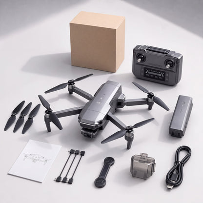 Accessoires inclus avec le drone F22 S3 PRO : télécommande, batteries, hélices de rechange et câbles