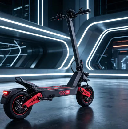 Vue arrière de la trottinette électrique tout-terrain 6000W avec feu arrière